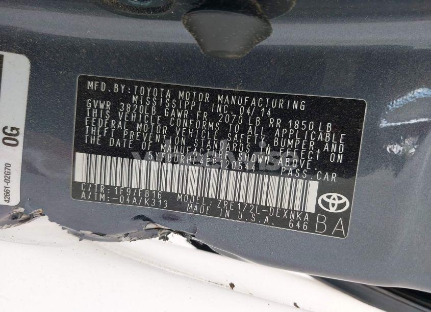 Photo 9 of 2014 Toyota Corolla LE (VIN 5YFBURHE4EP120544)