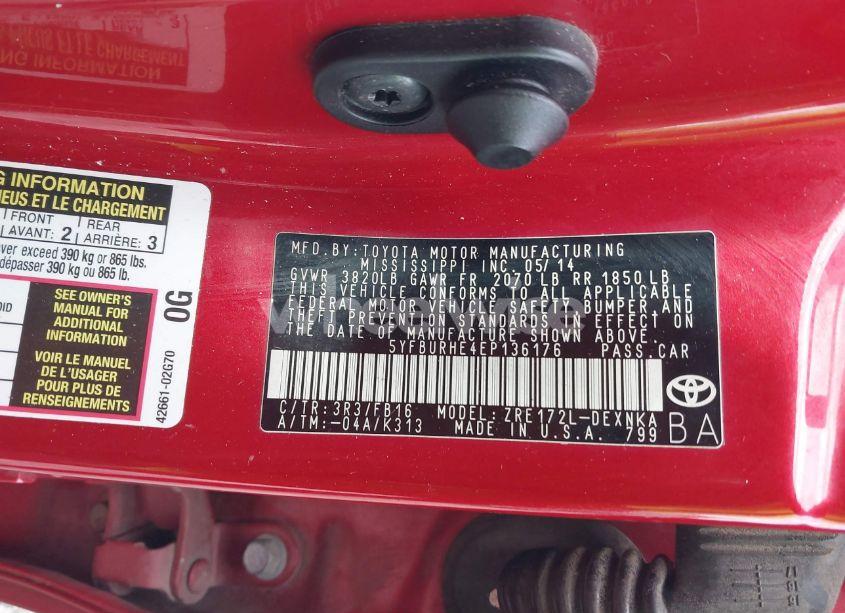 Photo 9 of 2014 Toyota Corolla LE (VIN 5YFBURHE4EP136176)