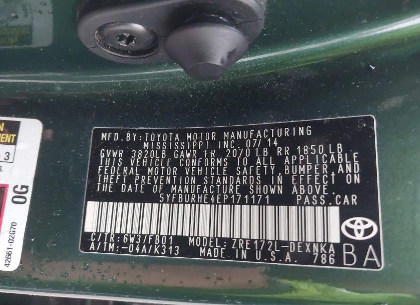 Photo 9 of 2014 Toyota Corolla LE (VIN 5YFBURHE4EP171171)