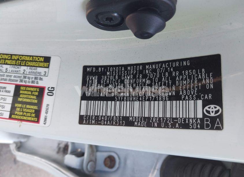 Photo 9 of 2014 Toyota Corolla LE (VIN 5YFBURHE4EP171896)