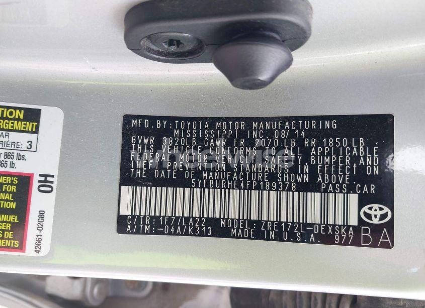 Photo 9 of 2015 Toyota Corolla S PREMIUM (VIN 5YFBURHE4FP189378)