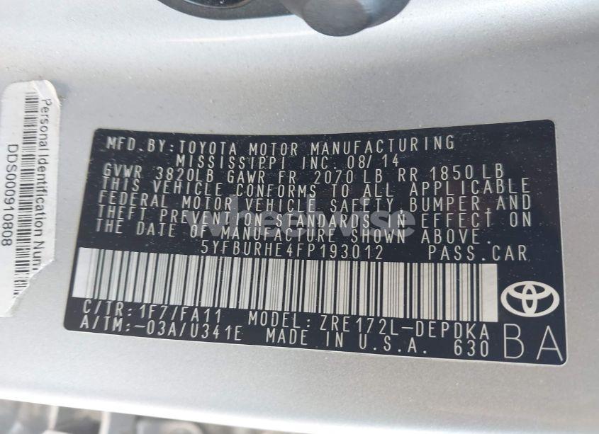 Photo 9 of 2015 Toyota Corolla L (VIN 5YFBURHE4FP193012)