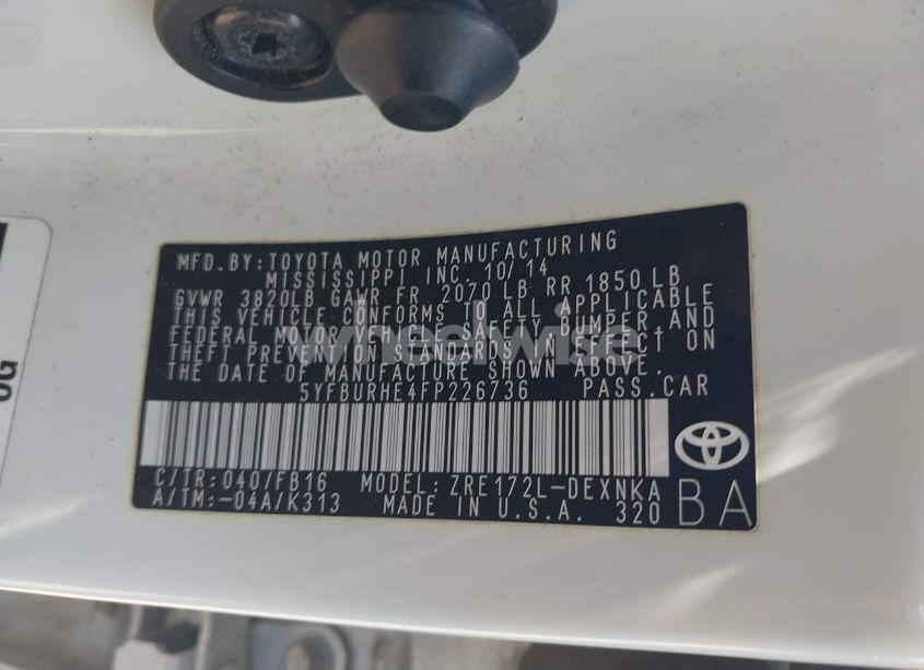 Photo 9 of 2015 Toyota Corolla LE (VIN 5YFBURHE4FP226736)