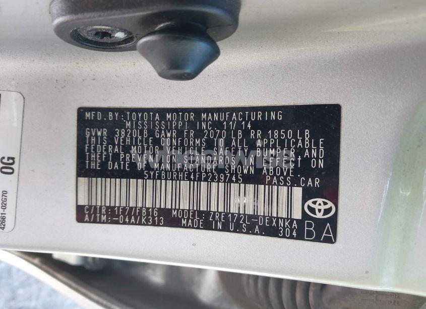 Photo 9 of 2015 Toyota Corolla LE (VIN 5YFBURHE4FP239745)