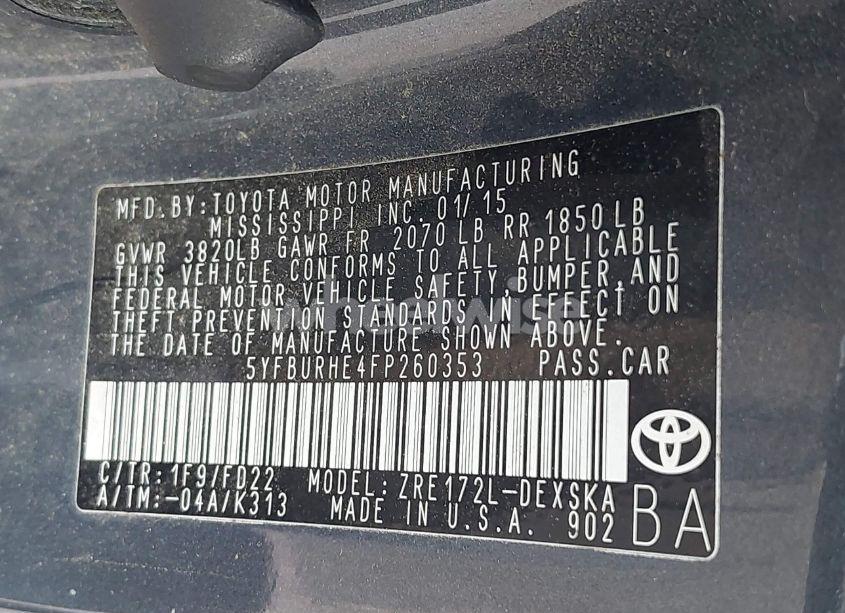 Photo 9 of 2015 Toyota Corolla S (VIN 5YFBURHE4FP260353)