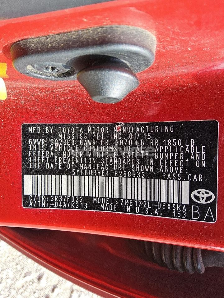 Photo 12 of 2015 TOYOTA COROLLA L (VIN 5YFBURHE4FP268632)