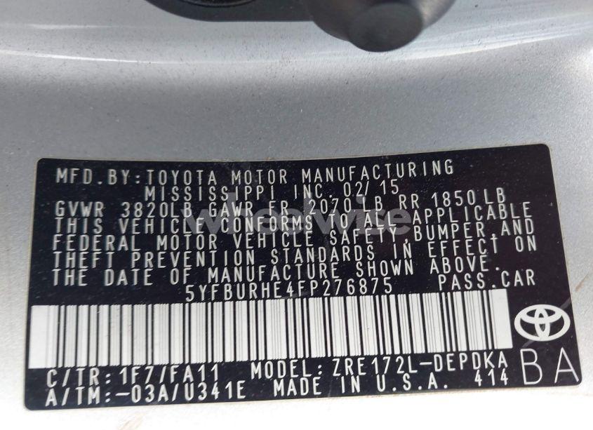 Photo 9 of 2015 Toyota Corolla L (VIN 5YFBURHE4FP276875)