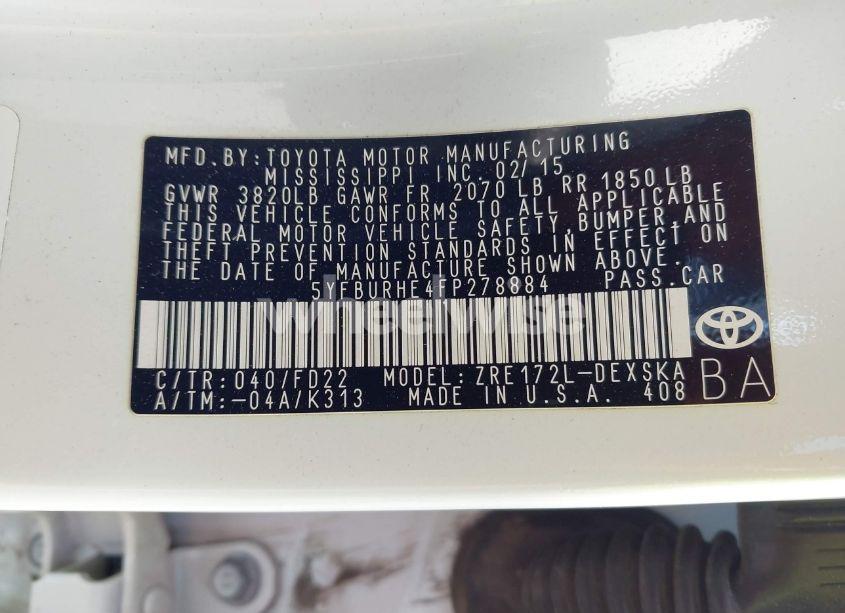 Photo 9 of 2015 Toyota Corolla S PLUS (VIN 5YFBURHE4FP278884)