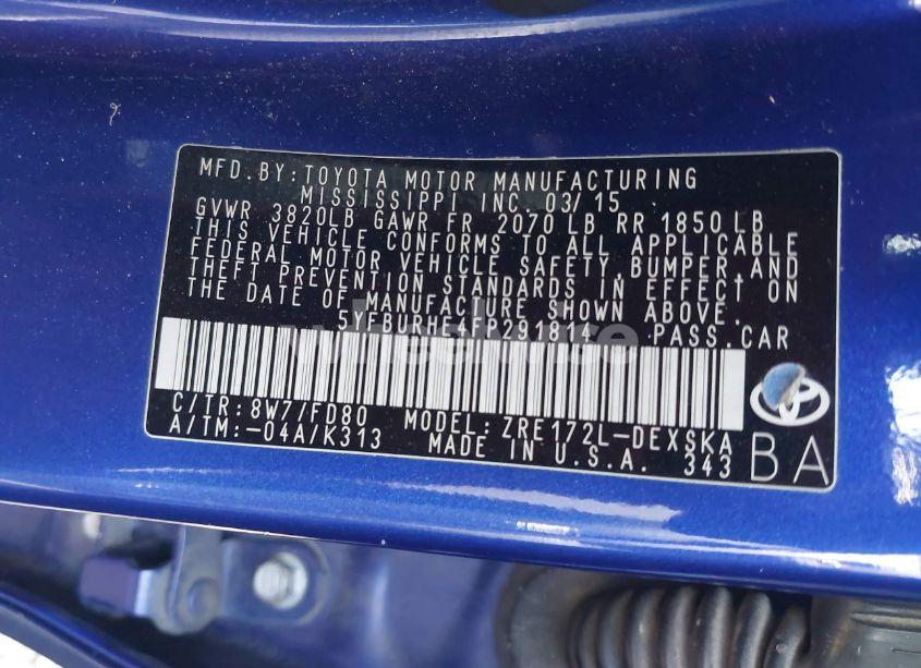 Photo 9 of 2015 Toyota Corolla S PLUS (VIN 5YFBURHE4FP291814)