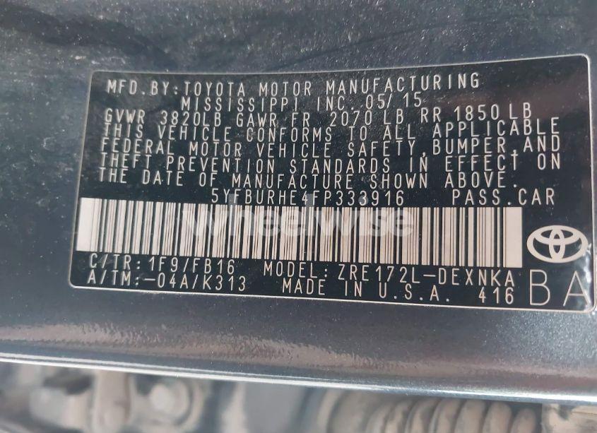 Photo 9 of 2015 Toyota Corolla LE (VIN 5YFBURHE4FP333916)