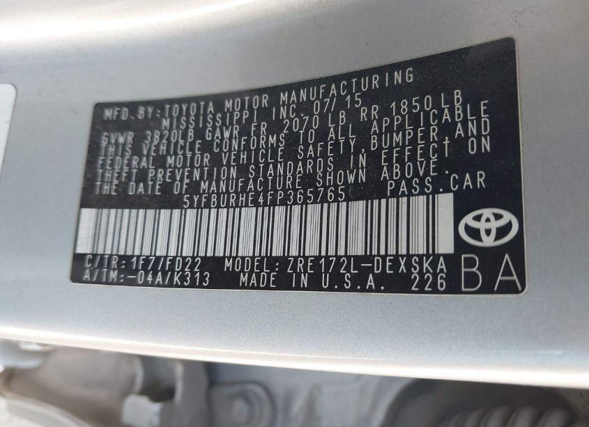 Photo 9 of 2015 Toyota Corolla S PLUS (VIN 5YFBURHE4FP365765)