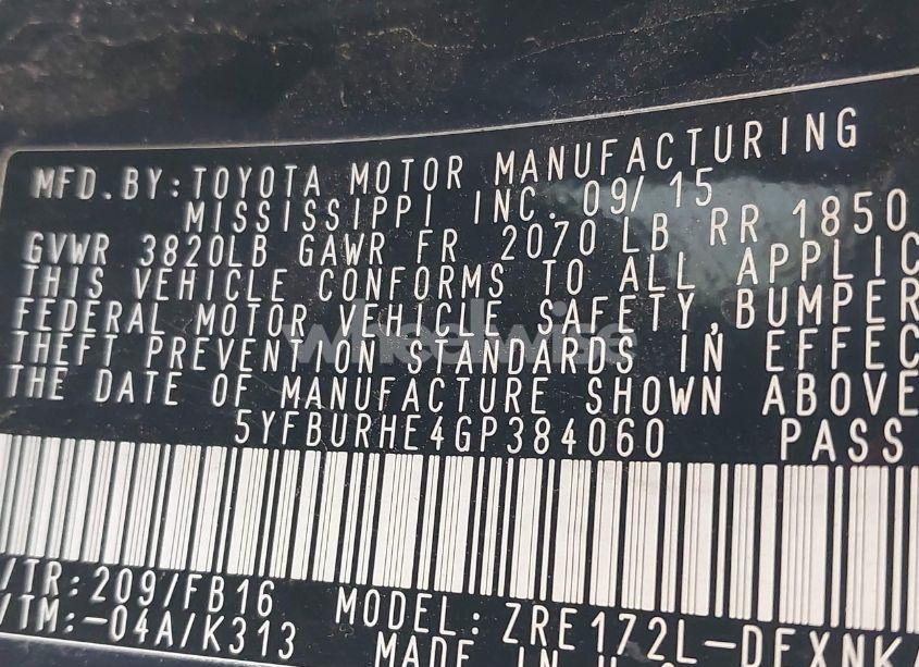 Photo 9 of 2016 Toyota Corolla LE (VIN 5YFBURHE4GP384060)