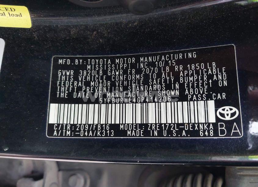 Photo 9 of 2016 Toyota Corolla LE (VIN 5YFBURHE4GP414206)