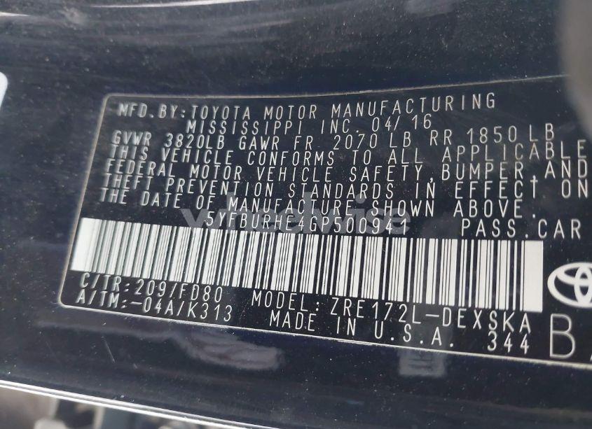 Photo 9 of 2016 Toyota Corolla S PLUS (VIN 5YFBURHE4GP500941)