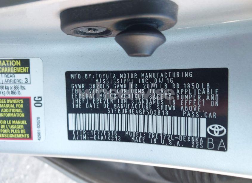 Photo 9 of 2016 Toyota Corolla LE (VIN 5YFBURHE4GP502818)
