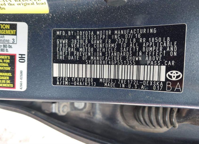 Photo 9 of 2016 Toyota Corolla S PLUS (VIN 5YFBURHE4GP551355)