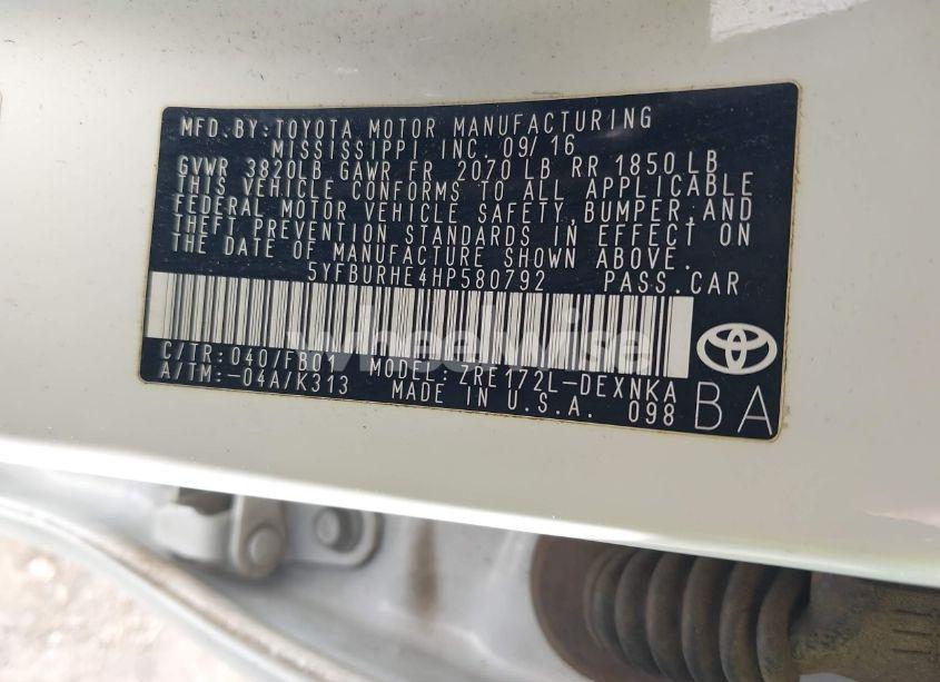 Photo 9 of 2017 Toyota Corolla LE (VIN 5YFBURHE4HP580792)
