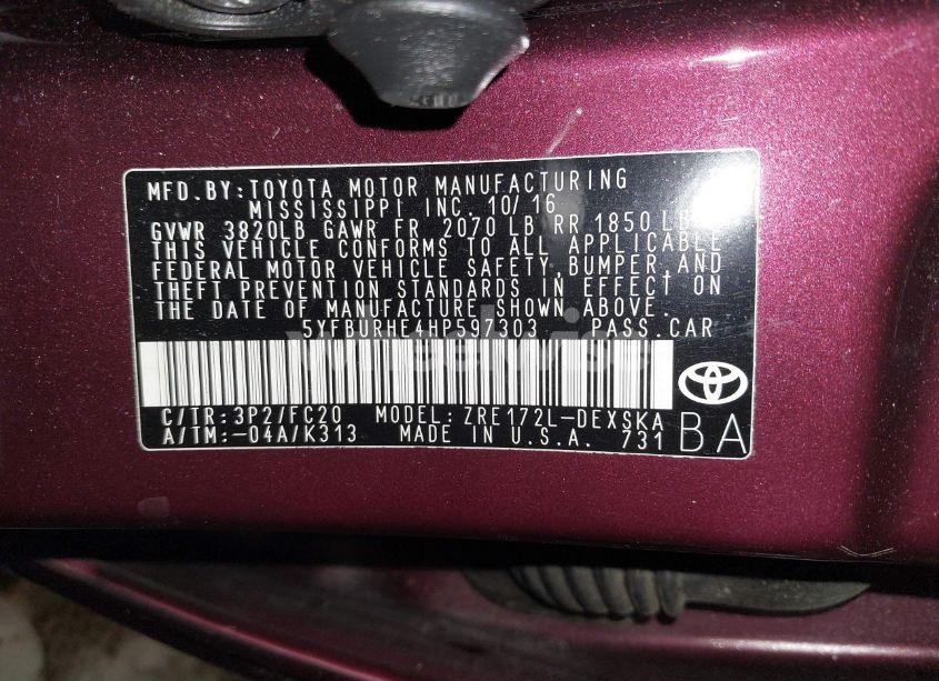 Photo 9 of 2017 Toyota Corolla SE SPECIAL EDITION (VIN 5YFBURHE4HP597303)