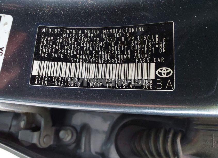 Photo 9 of 2017 Toyota Corolla L (VIN 5YFBURHE4HP598340)