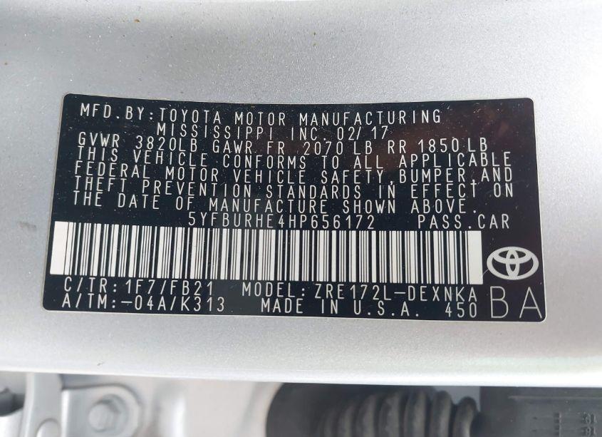 Photo 9 of 2017 Toyota Corolla LE (VIN 5YFBURHE4HP656172)