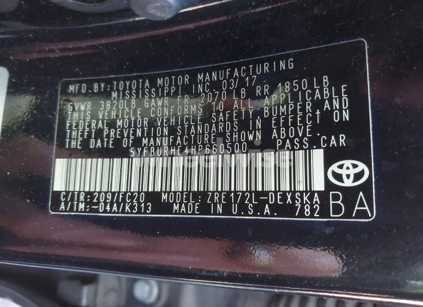 Photo 9 of 2017 Toyota Corolla L/LE/XLE/SE/XSE (VIN 5YFBURHE4HP660500)