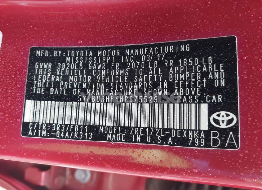 Photo 9 of 2017 Toyota Corolla LE (VIN 5YFBURHE4HP675529)