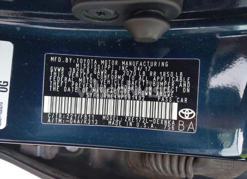Photo 9 of 2017 Toyota Corolla LE (VIN 5YFBURHE4HP681492)