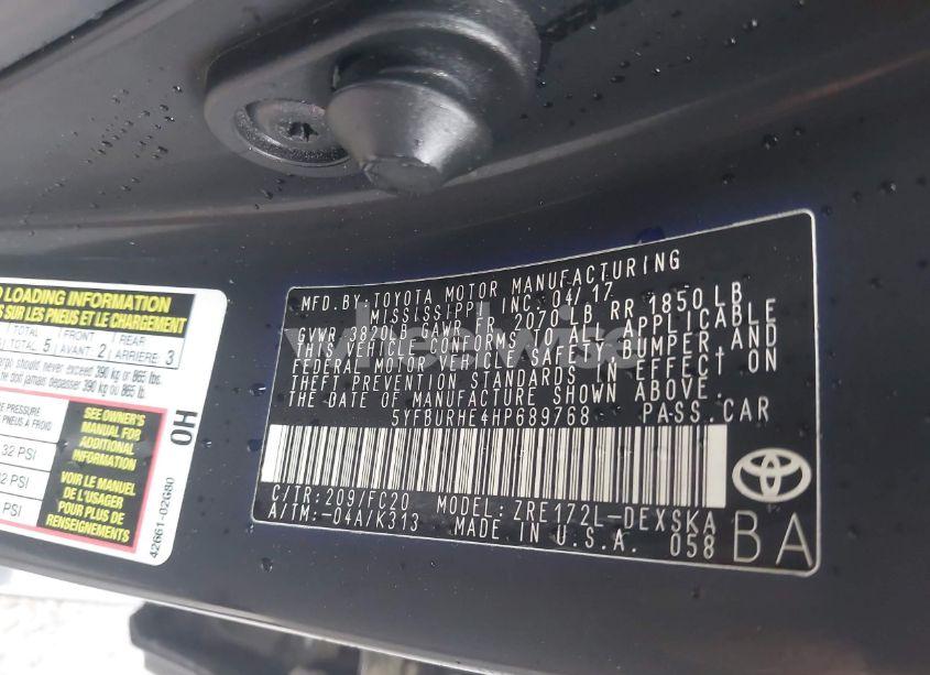 Photo 9 of 2017 Toyota Corolla L/LE/SE/SE SPECIAL EDITION/XLE/XSE (VIN 5YFBURHE4HP689768)