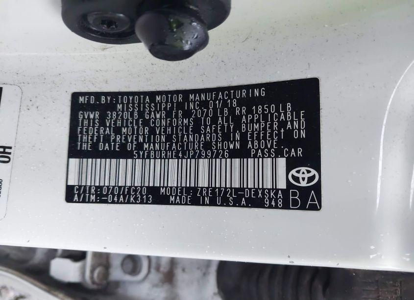 Photo 9 of 2018 Toyota Corolla SE (VIN 5YFBURHE4JP799726)