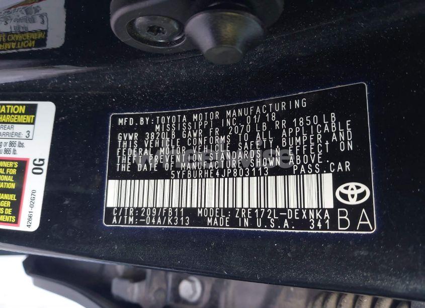 Photo 9 of 2018 Toyota Corolla LE (VIN 5YFBURHE4JP803113)