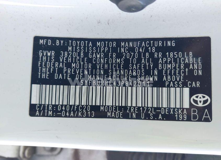 Photo 9 of 2018 Toyota Corolla SE (VIN 5YFBURHE4JP842011)