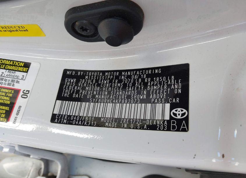 Photo 9 of 2019 Toyota Corolla LE (VIN 5YFBURHE4KP882073)