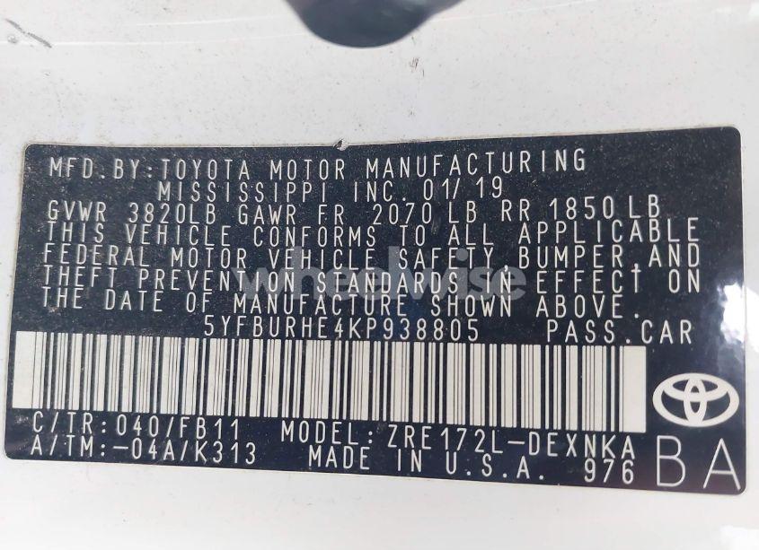 Photo 9 of 2019 Toyota Corolla LE (VIN 5YFBURHE4KP938805)