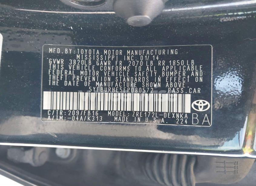 Photo 9 of 2014 Toyota Corolla LE (VIN 5YFBURHE5EP080572)