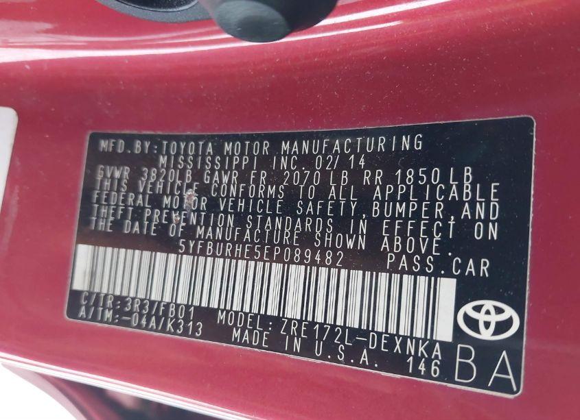 Photo 9 of 2014 Toyota Corolla LE PLUS (VIN 5YFBURHE5EP089482)