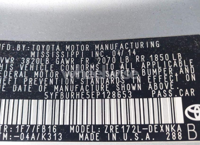 Photo 9 of 2014 Toyota Corolla LE (VIN 5YFBURHE5EP128653)