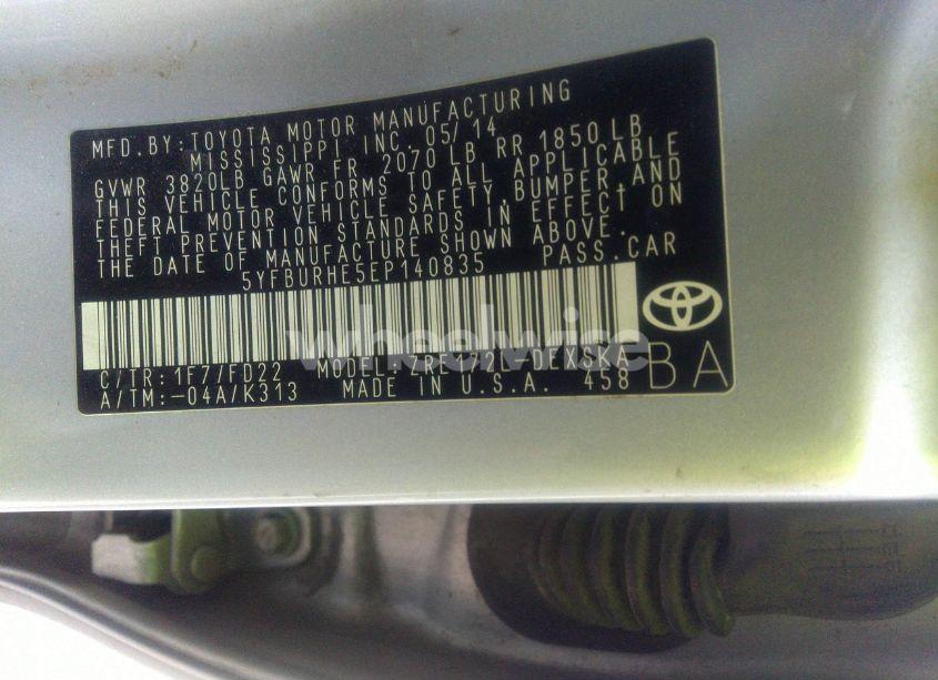 Photo 9 of 2014 Toyota Corolla S (VIN 5YFBURHE5EP140835)