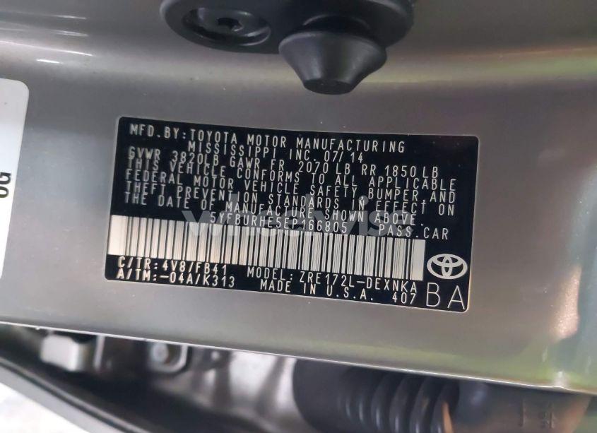 Photo 9 of 2014 Toyota Corolla LE (VIN 5YFBURHE5EP166805)