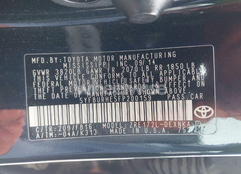 Photo 9 of 2015 Toyota Corolla LE (VIN 5YFBURHE5FP200159)