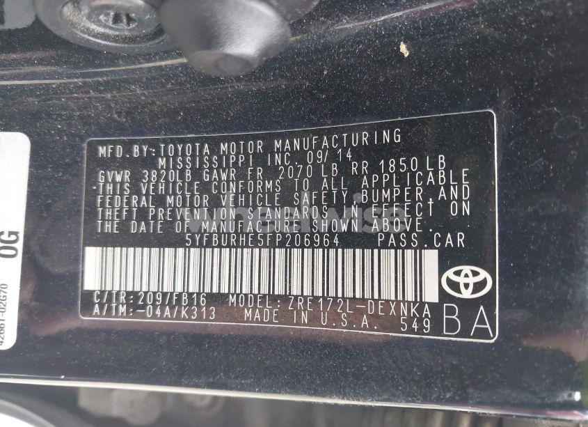 Photo 9 of 2015 Toyota Corolla LE PLUS (VIN 5YFBURHE5FP206964)