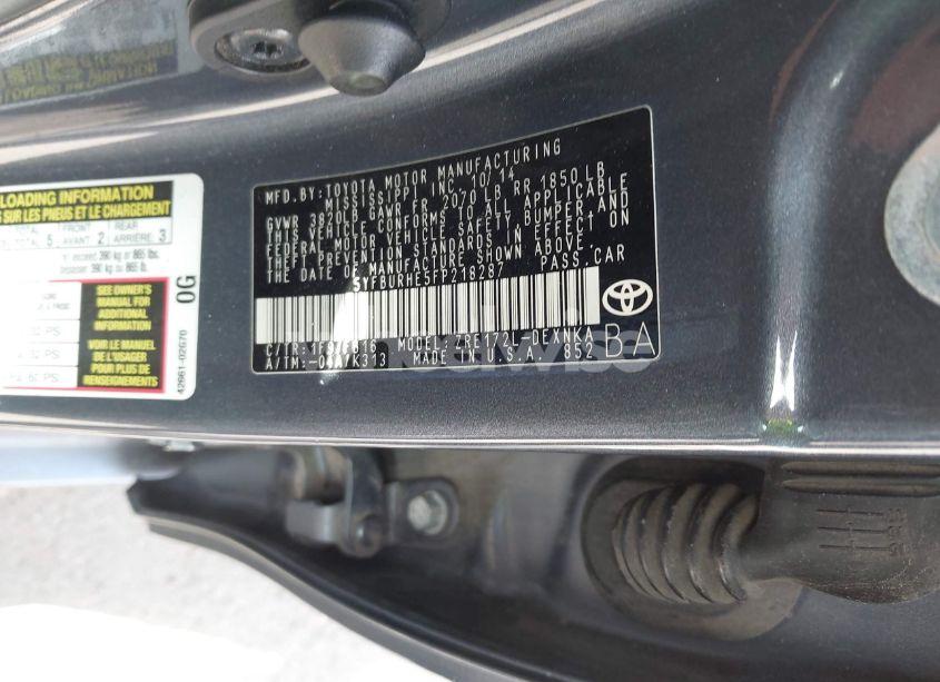 Photo 9 of 2015 Toyota Corolla LE PLUS (VIN 5YFBURHE5FP218287)