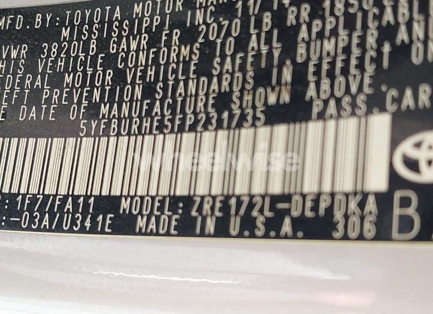 Photo 9 of 2015 Toyota Corolla L (VIN 5YFBURHE5FP231735)