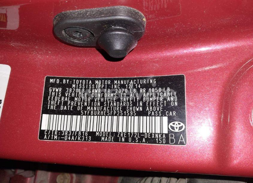 Photo 9 of 2015 Toyota Corolla LE (VIN 5YFBURHE5FP251595)