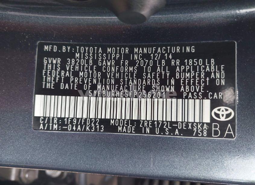 Photo 9 of 2015 Toyota Corolla S PLUS (VIN 5YFBURHE5FP256201)