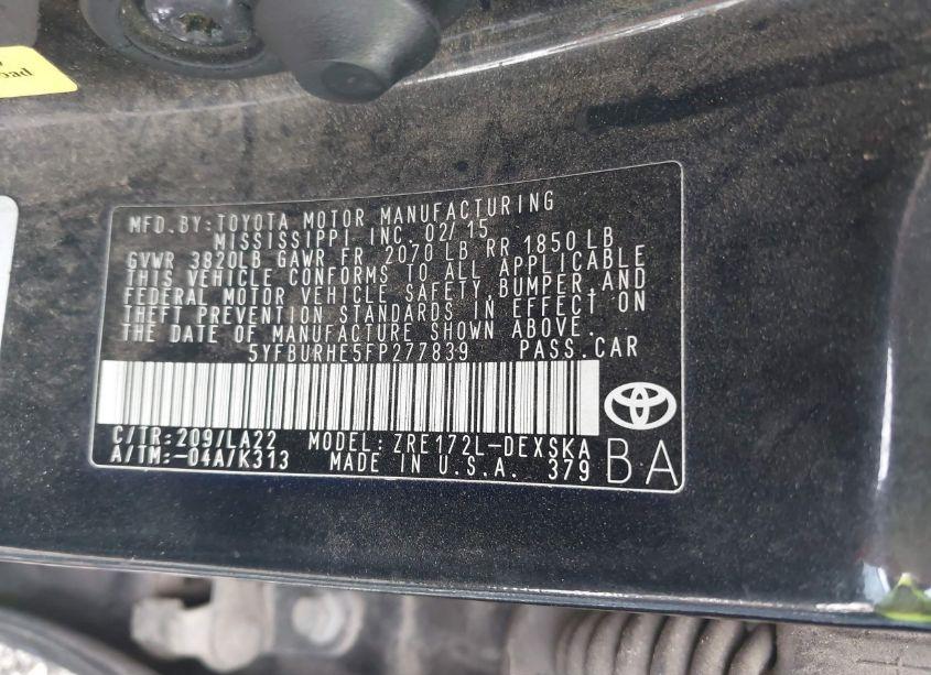 Photo 9 of 2015 Toyota Corolla S PREMIUM (VIN 5YFBURHE5FP277839)