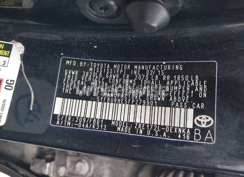 Photo 9 of 2015 Toyota Corolla LE (VIN 5YFBURHE5FP279901)