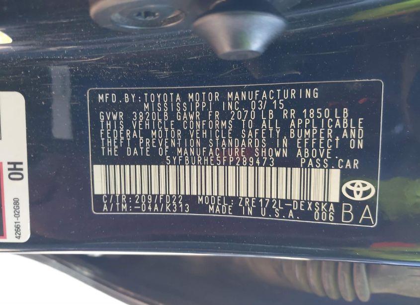 Photo 9 of 2015 Toyota Corolla S PLUS (VIN 5YFBURHE5FP289473)