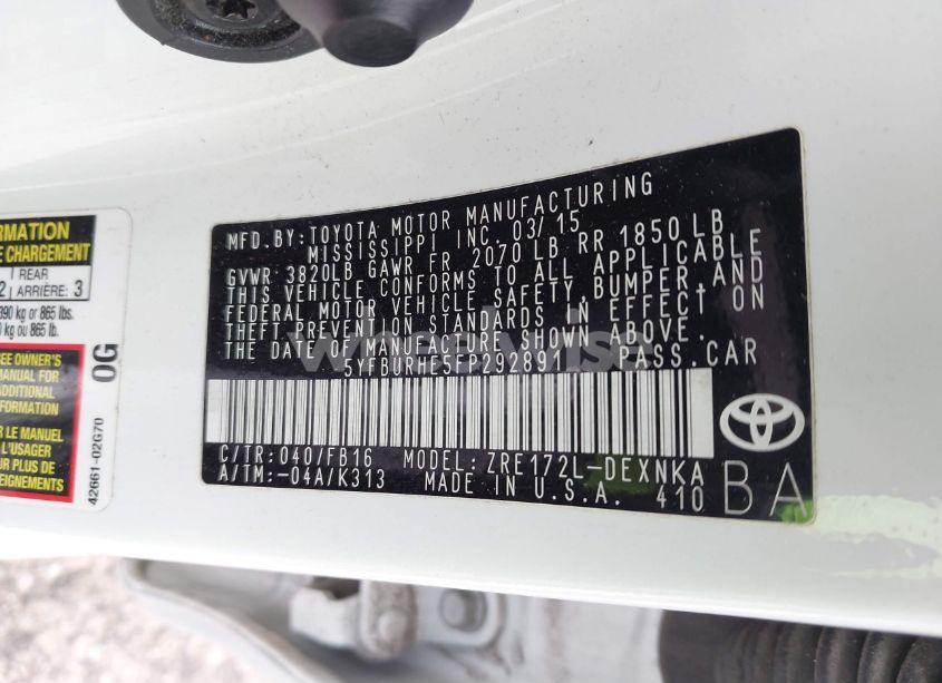 Photo 9 of 2015 Toyota Corolla LE (VIN 5YFBURHE5FP292891)