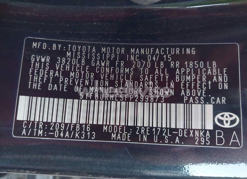 Photo 9 of 2015 Toyota Corolla LE (VIN 5YFBURHE5FP299873)