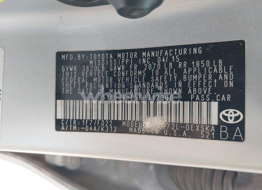 Photo 9 of 2015 Toyota Corolla S PLUS (VIN 5YFBURHE5FP312900)